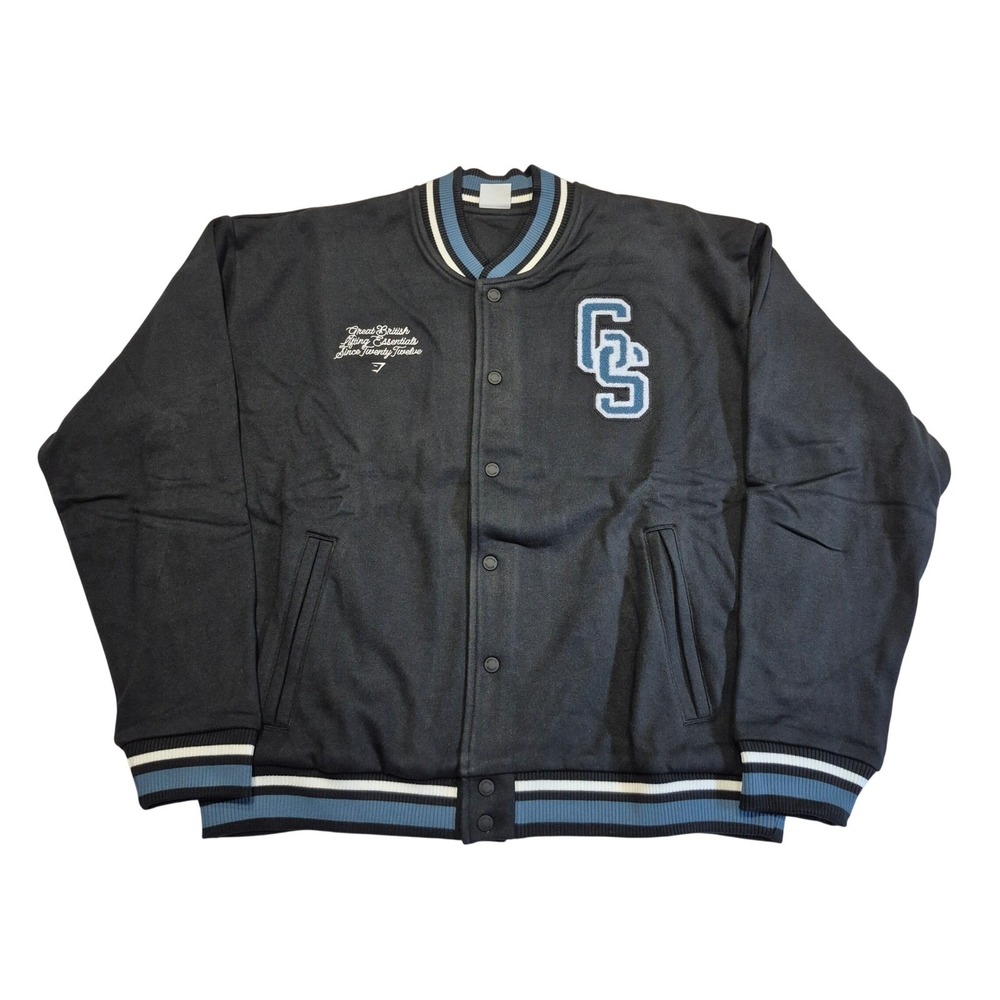 Gymshark Campus Varsity Jacket Men's Size 2XL Black & Blue Oversized Fit